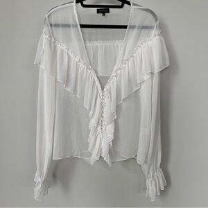 Majorelle Cream Sheer Top with Ruffle Detail Size XL